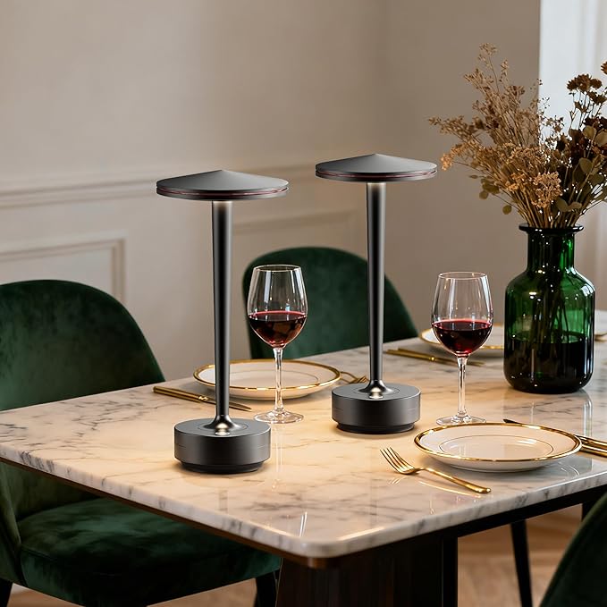 Rechargeable Cordless Table Lamp, LED Portable Powered LED Battery Light 6000mAh USB Desk Lamp, for Restaurants Outdoor (Black)