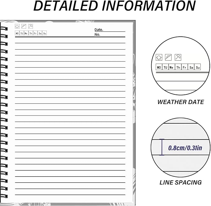 Spiral Notebook,Hardcover Journal Wide Ruled Spiral Notebook,A5 5.5 x 8.3 Inch,80GSM Thick Paper 60 Sheets 120 Pages for Girls Women School Office Aesthetic Cute-Gray White Butterfly