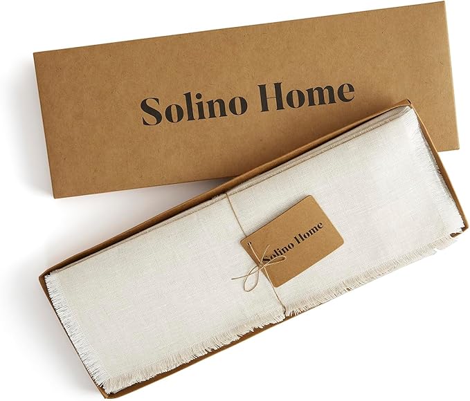 Solino Home Linen Light Natural Placemats Set of 4-100% Pure Linen Placemats 14 x 19 Inch for Spring, Easter - Fringe