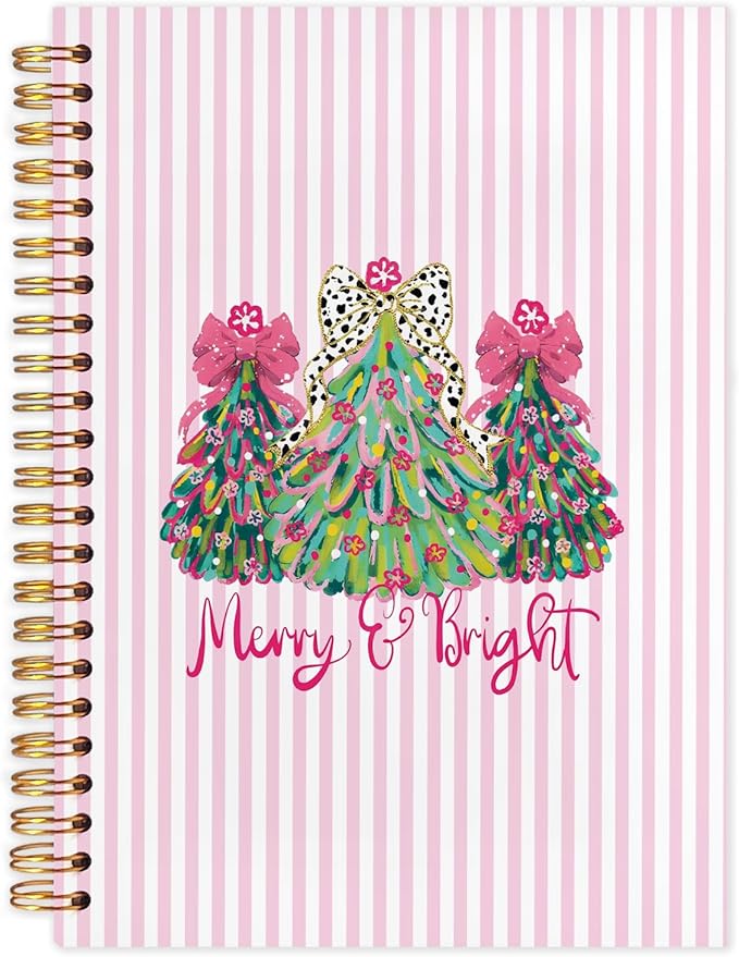 Coquette Christmas Tree Spiral Notebook, Preppy Christmas Aesthetic Journal for School Office Supplies, Girly Xmas Holiday Hardcover Journal 5.5x8.3 Inch