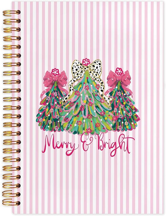 Coquette Christmas Tree Spiral Notebook, Preppy Christmas Aesthetic Journal for School Office Supplies, Girly Xmas Holiday Hardcover Journal 5.5x8.3 Inch