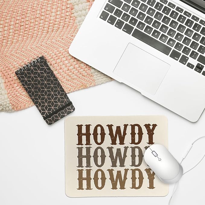 Rusenbao Western Mouse Pad, Western Desk Accessories, Howdy Small Mouse Pads for Desk, Non-Slip Rubber Base Mouse Pads for Wireless Mouse, Computers, Laptop, Office, 9.5x7.9 Inch