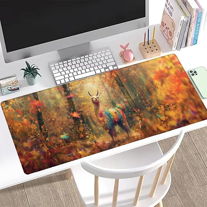 Colorful Alpaca Gaming Mouse Pad, Office Desk Mat, Anti-Slip Rubber Base Cool Aesthetic Mouse Pads for Computer Laptop Keyboard School Home Desktop Gamer Home Accessories Decor 31.5" x 11.8"