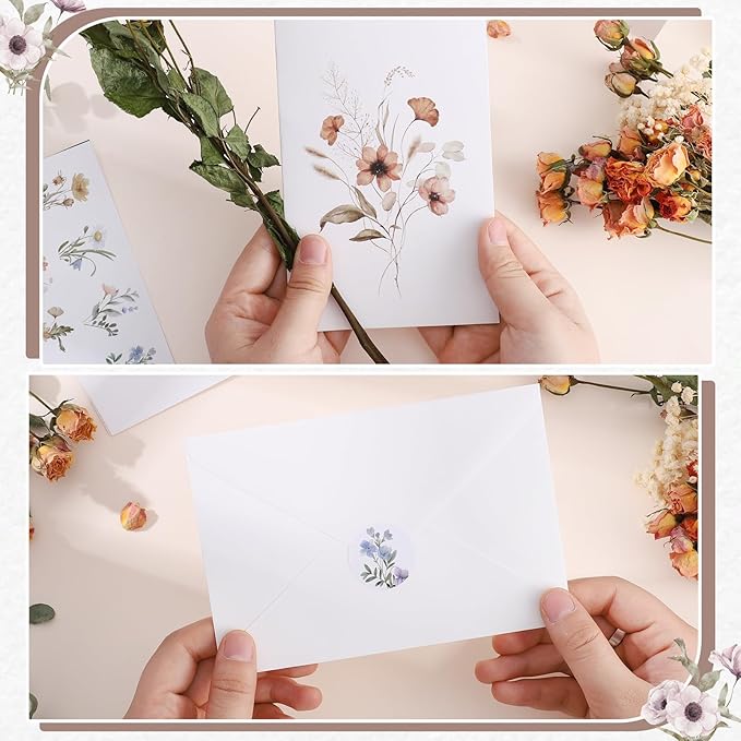 Blank Cards and Envelopes, 40 Pack Blank Note Cards 4x6 in Elegant Floral Greeting Card with Sealing Stickers, Note Card and Envelopes Stationary Set for All Occasions (10 Floral Designs)