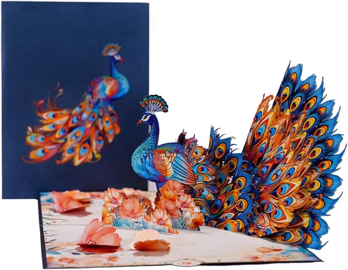 Colorful Peacock Greeting Card, Creative Peacock 3D Pop Up Card for Birthday, Congratulations Wedding, Mother Day, Thank you Cards.