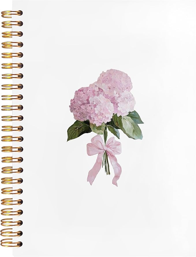 Hydrangea Pink Floral Notebook, Floral Notebook Journal Journaling for Note Taking, Aesthetic Spiral Notebook Journals for Writing, Spiral Notebook 5.5x8.3 Inch