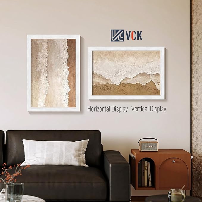 VCK 12x18 Picture Frames White Set of 5, Wide Border Wood, Tempered Glass, Display 11x17 Photo with Mat or 12 x 18 without, for Home, Office, Gallery, Woodgrain Series, Wall Hanging