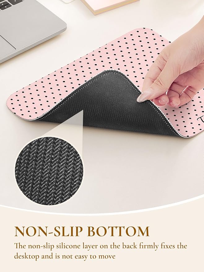 Cute Fashion Polka Dot Mouse Pad, Waterproof Aesthetics Dots Mouse Mat Design,Non-Slip Rubber Base Computer Simple Funny Mousepad,Wave Point Small Mouse Pad Desk Accessories,Light Pink