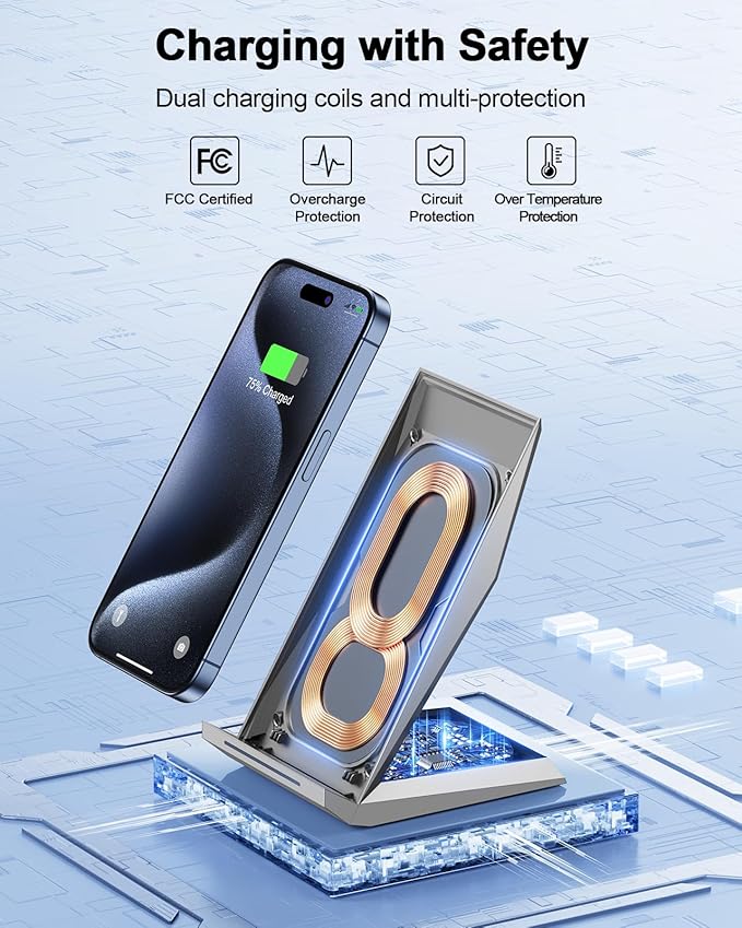NANAMI Fast Wireless Charger, Qi Certified Charging Stand[with 20W PD Adapter] 7.5W Compatible with iPhone 17/17 Air/16/15/14/13/1,10W for Samsung Galaxy S25/S25 Ultra/S24/S23/S22/S21/S20/S10/Note 20