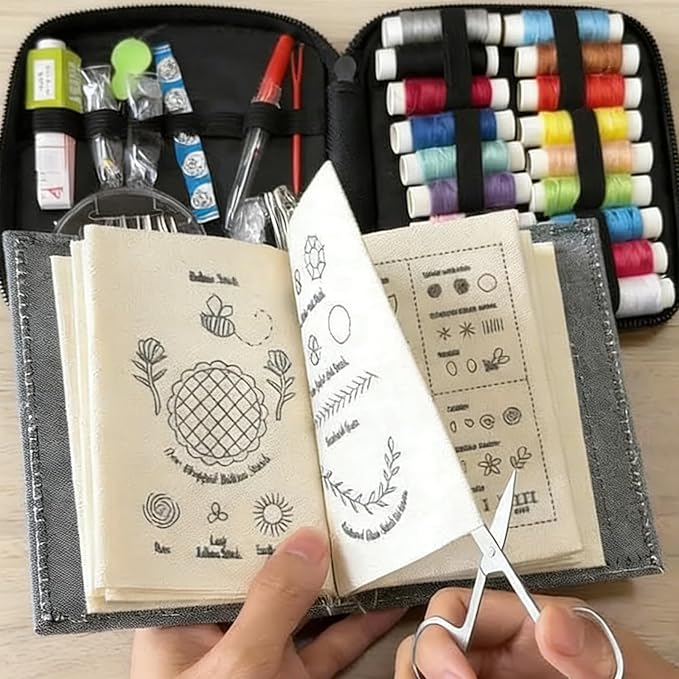 2026 Embroidery Stitch Book Kit – 106 Patterns Sampler & Tutorials, Portable Stitch Book Embroidery Kit for Beginners, All-in-One Embroidery book of Stitches Practice Set with Tools for DIY Craft