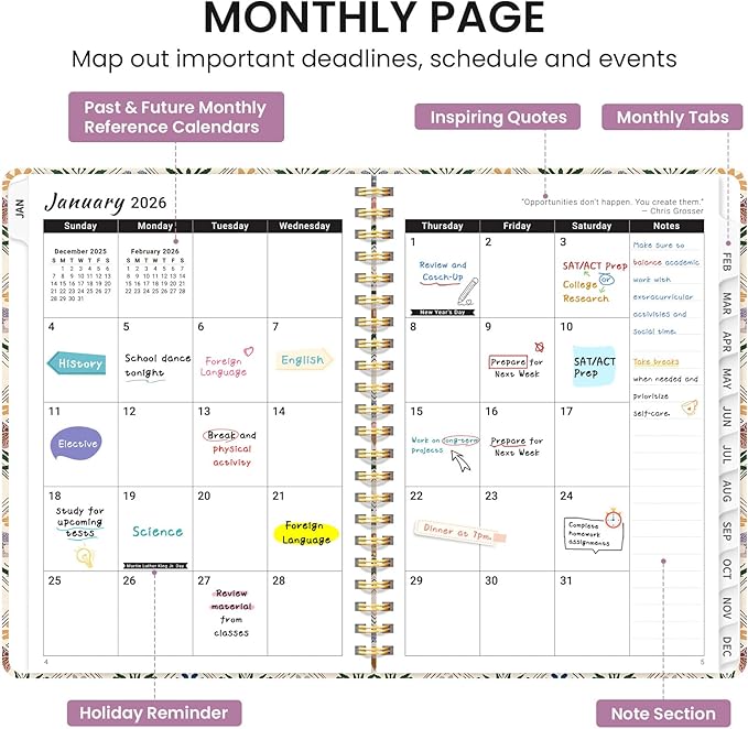 2026 Planner, Monthly and Weekly Calendar Planner for Women, Jan 2026 - Dec 2026, Hardcover Pretty 2026 Agenda Planner Book with Tabs, Spiral Bound, Perfect for School Office Home Supplies, 6.3" x 8.5" - Butterfly Patchwork