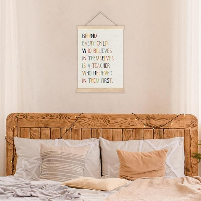 LUVADIAN Classroom Wall Decor, Boho Classroom Decor, Teacher Gifts ,Teacher Appreciation Quote Classroom Wall Art, Before Every Child Who Believes in Themselves is a Teacher Poster Hanger Frame, 12x16 Inches