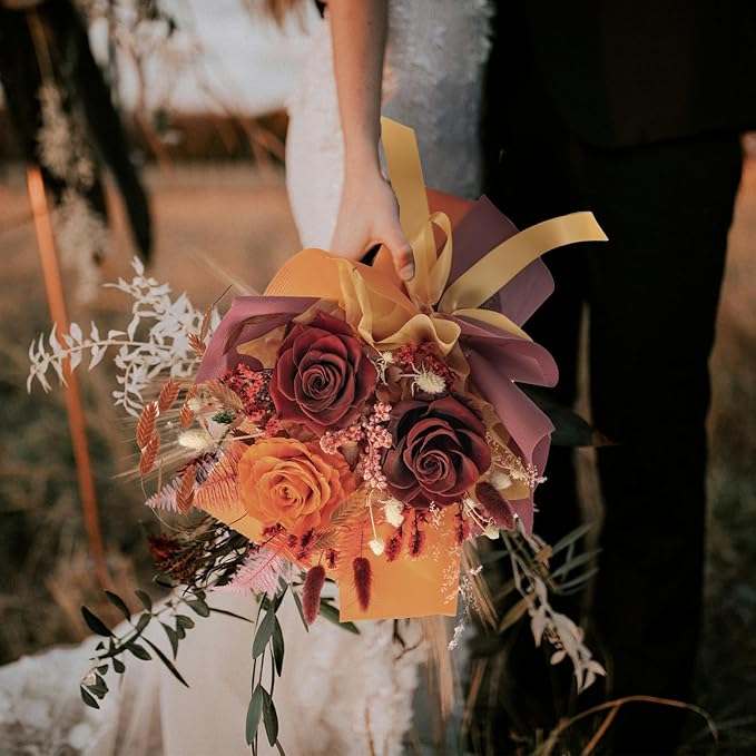 HUACHIPLUS Natural Eternal Flowers Gift: Preserved Flowers Bouquet, Anniversary, Birthday, Mom Gifts for her-Flowers for Delivery Prime-Purple Forever flower arrangement (Ancora Red)