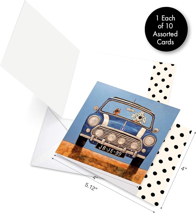 The Best Card Company - 10 Blank Dog Cards Assorted (4 x 5.12 Inch) - Adorable Boxed Animal Note Cards for All Occasions - See Spot Drive MQ4977OCB-B1x10