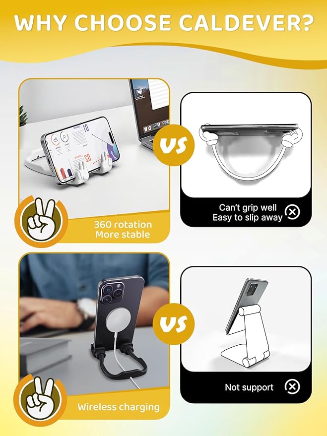 Stocking Stuffers for Teens Girls Boys Kids Cell Phone Stand: 2 Pack Upgrade Adjustable Peace Sign Thumbs Lazy Phone Holder for Desk Cool Gadgets Birthday Gifts for Women Men Adults (Black&White)