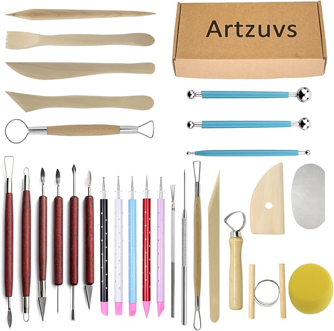 Artzuvs Clay Tools,28pcs Polymer & Pottery Sculpting Tools Set,Ceramic Tools, Modeling Clay Supplies Tools Kit for Carving,Sculpture,Beginners