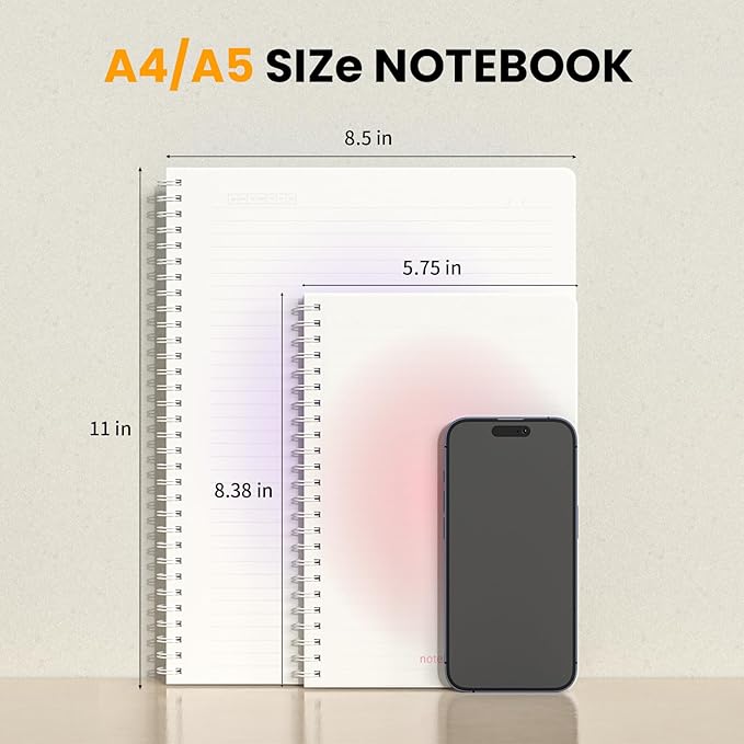 Oucaru Spiral Notebook A4 College Wide Ruled Notebooks 2 Pack 8.5" x 11" Journaling Notebooks 140 Pages 2 ColorsGradient Small Lined Notebooks for Note Taking for Work School Business Travel
