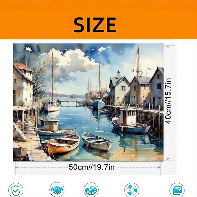 Paint by Numbers Kit for Adults Beginners, Landscape Easy Adult Paint by Number Kits On Canvas, Seaside Town DIY Acrylic Watercolor Oil Paint by Number for Home Decor for Home Wall Decor 16x20Inch