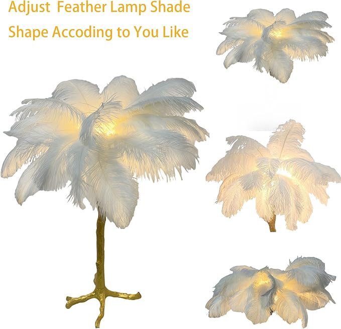 Chic White Feather Lamp Ostrich Feather Table Lamp Europe Bedside Fuzzy Lamp for Girl Romantic Wedding Gift Fluffy Desk Light G4*3 Bulb for Living Room Bedroom Entrytable Office Christmas