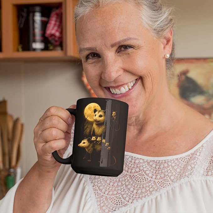 Personalized Vintage 90s Opossum, Retro Wildlife, Baby Possum Nature Animal Moon, Cute Possum Y2k Forest Aesthetic Coffee Mug, Gift For Men, Women Ceramic Mug 11oz - 15oz