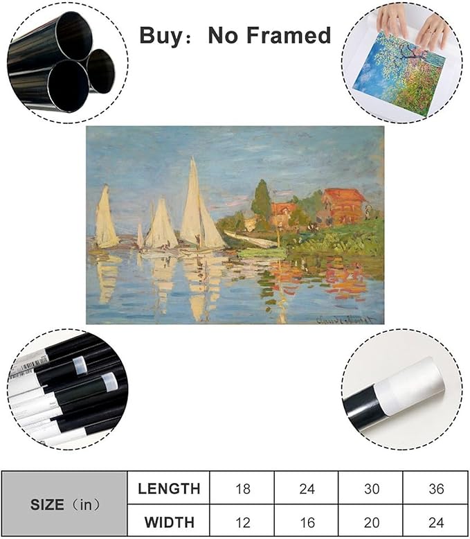 CFIOZYOS 40+ Monet Famous Print Posters Regatta at Argenteuil by Claude Monet Impressionism Poster for Teen Boys Room Wall Art Canvas Painting Print Unframe 16×24inch(40×60cm)