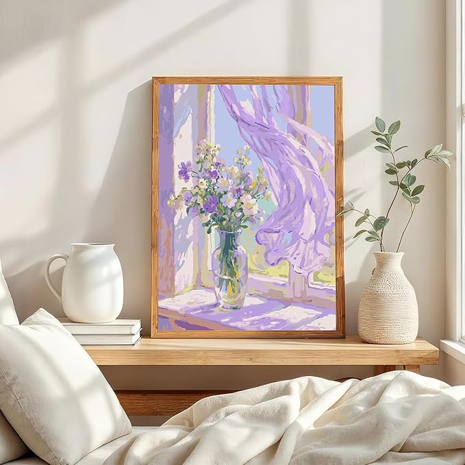 Mosaflare Paint by Numbers for Adults Beginner, Flowers Adult Paint by Number Kits on Canvas, DIY Window Scenery Acrylic Oil Easy Painting by Numbers for Home Wall Decor 16X20 inch (Without Frame)