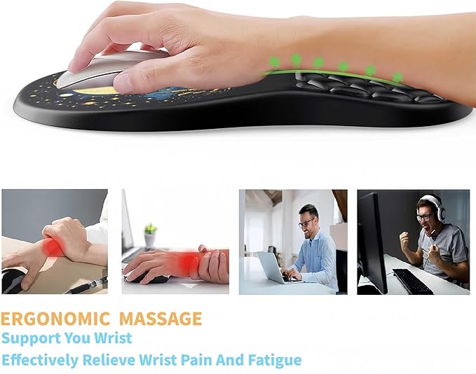 Ergonomic Mouse Pad Wrist Support with Massage Design,Cute Cat Wrist Rest Pain Relief Mousepad with Memory Foam,Mousepad for Wireless Mouse