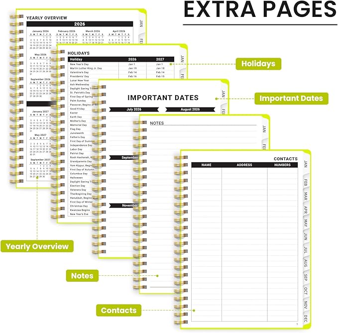 2026 Planner, Weekly and Monthly Calendar Planner for Women, Jan 2026 - Dec 2026, Hardcover Planning Agenda book with Tabs, Spiral Bound, Inner Pocket, Perfect for School Office Supplies, 6.3" x 8.5" - Lemon Yellow