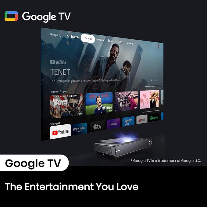 Hisense PX2-PRO Trichroma Ultra Short Throw Home Theater Projector, 90"-130", 4K UHD, Dolby Vision & Atmos, HDR10, 2400 ANSI Lumens, Google TV, Netflix