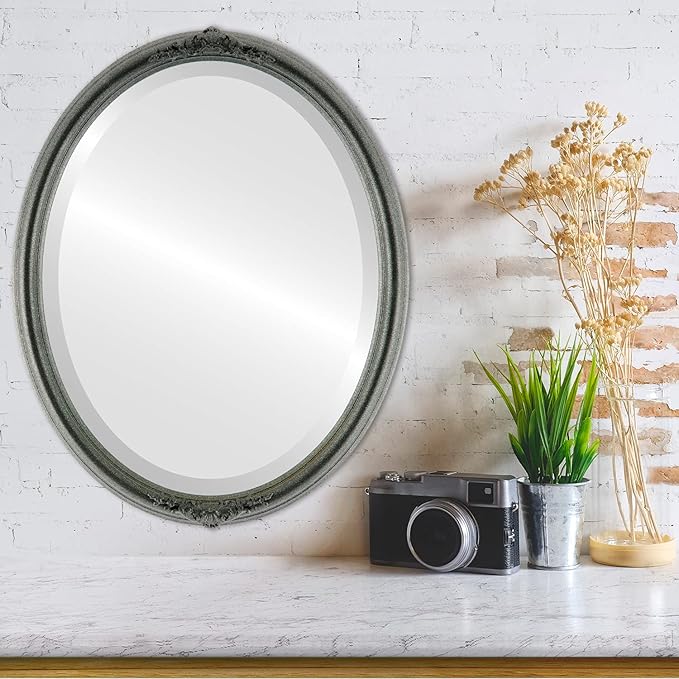 OVALCREST Oval Beveled Wall Mirror for Home Decor - Contessa Style - Black Silver - 18" x 14"