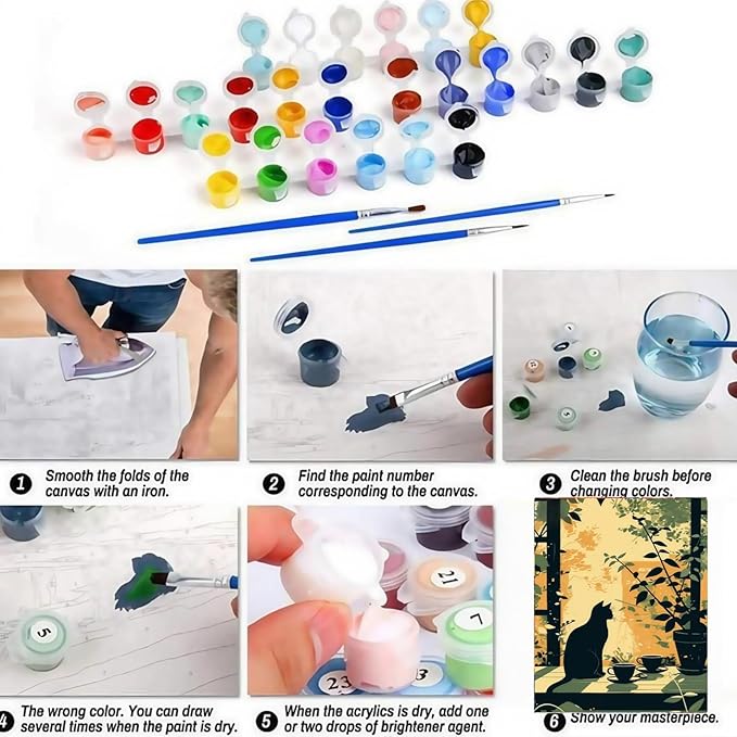CSZPPQAF Paint by Numbers Kit for Adults Beginner, Cat Paint by Number Kits on Canvas, DIY Animal Acrylic Watercolor Oil Painting by Numbers for Home Wall Decor 16X20inch