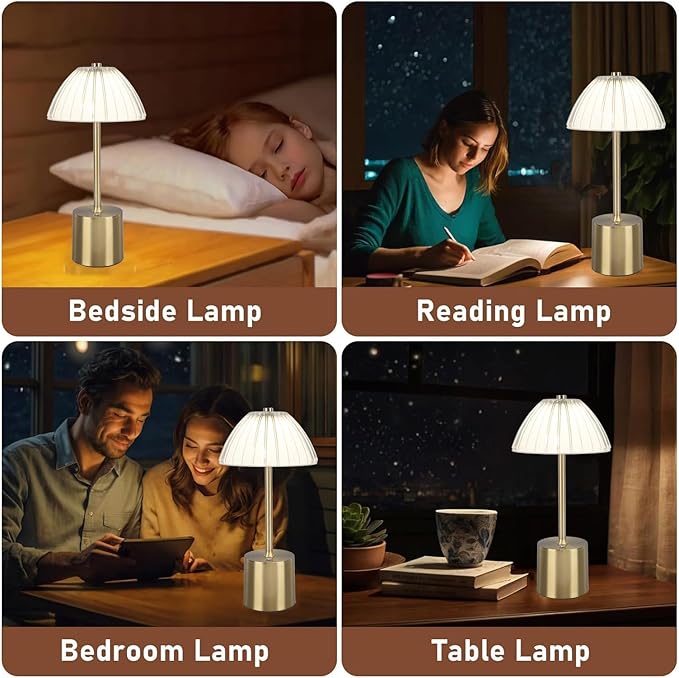 Crystal LED Table Lamp, Portable Rechargeable Desk Light, 3 Levels Brightness, Touch Control, Small Battery Operated Lamp - Cordless Convenience, Stepless Dimming, Ideal for Home
