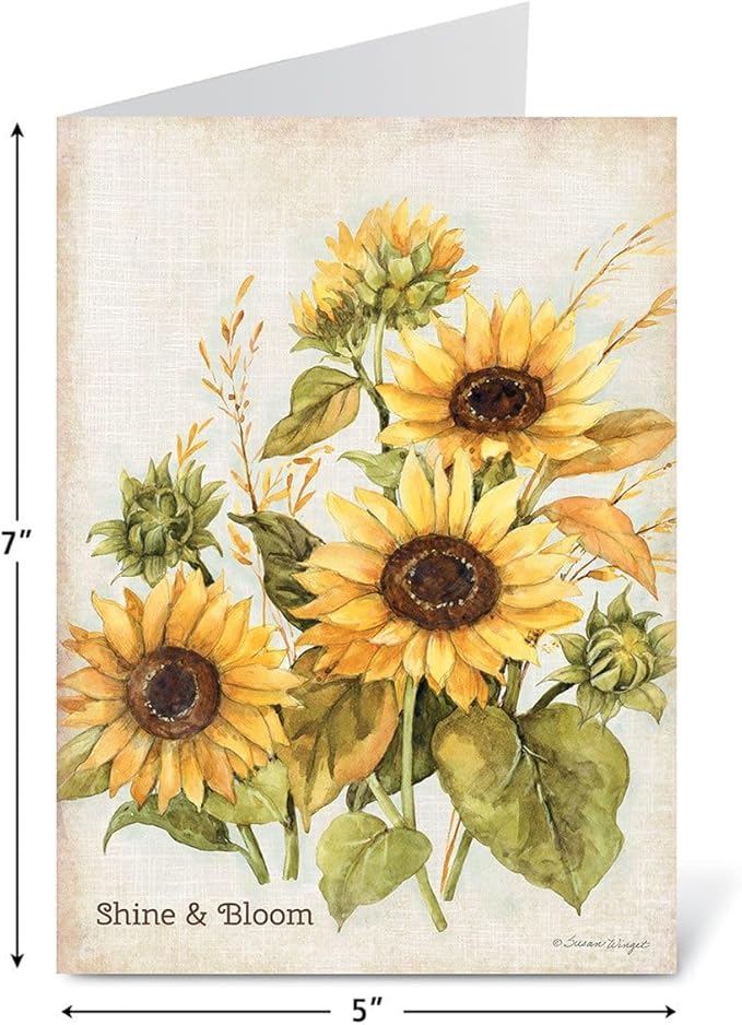 Current Autumn Sunflower Greeting Cards- Set of 18 Large 5 x 7-Inch Folded Cards, Holiday Card Value Pack, Envelopes Included