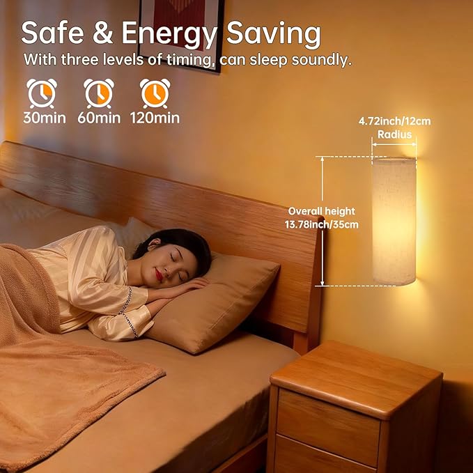 Adhesive Battery Operated Wall Sconce Set of 2, 5000 mAh Battery Rechargeable Bulb with 12 RGB Colors, Stick on Wall Sconce No Drill Wall Lights, Linen