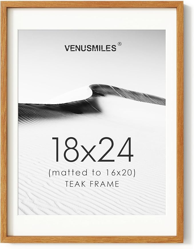18x24 Poster Frame, USA-Sourced Natural Teak Wood Picture Collage Frame with HD Tempered Glass, Modern Simple 18 x 24 Wooden Photo Frame Matted to 16x20, Vertical & Horizontal Wall Hanging Display