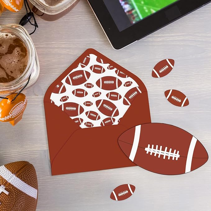 Whaline 24 Pcs Football Shaped Thank You Cards Greeting Cards with Envelopes Stickers Brown Rugby Blank Note Card for Football Season Sports Games Baby Shower Birthday Party, 4 x 6 Inch