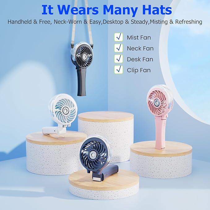 HandFan Upgraded Portable Misting Fan, Two Button Easy Operation, Handheld Rechargeable Mister Fan, Spray Water Mist Fans, Mini Electric Cooling Fans for Travel, Outdoors, Disney(White)