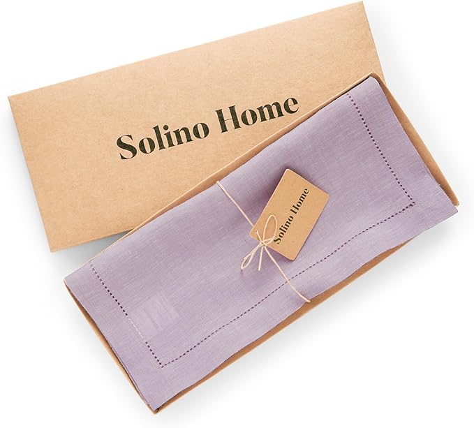Solino Home Linen Table Runner 108 Inches Long - 100% Pure Linen Chambray Lavender Table Runner 14 x 108 Inch for Spring, Easter, Valentines - Milan Hemstitch