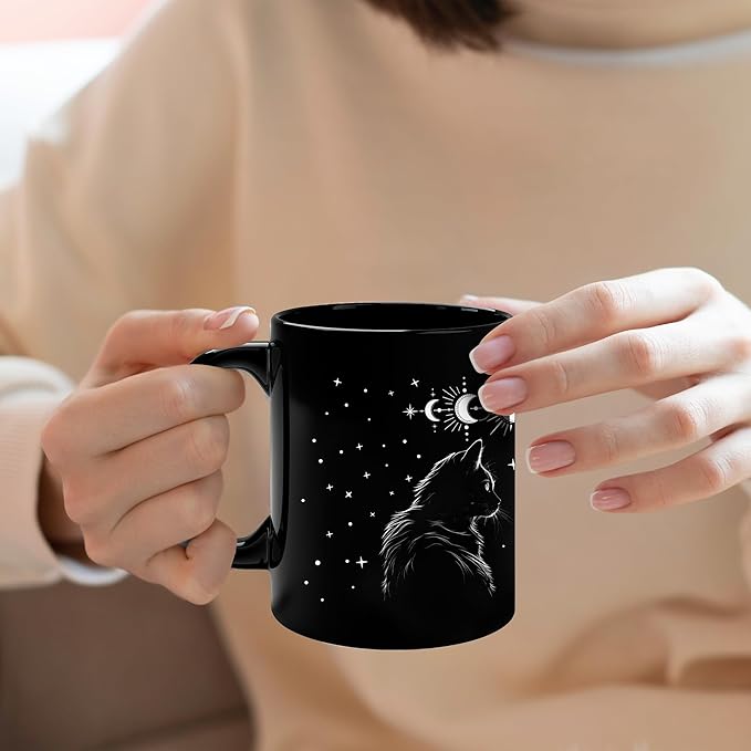 Black Cat Mug 11oz Cat Lover Gifts for Women Funny Goth Coffee Mug - Witch, Goth Decor Halloween Cup With Cats Goth Gift Witchy Gifts for Women - Halloween Mugs Cats Christmas Gothic Home Decor