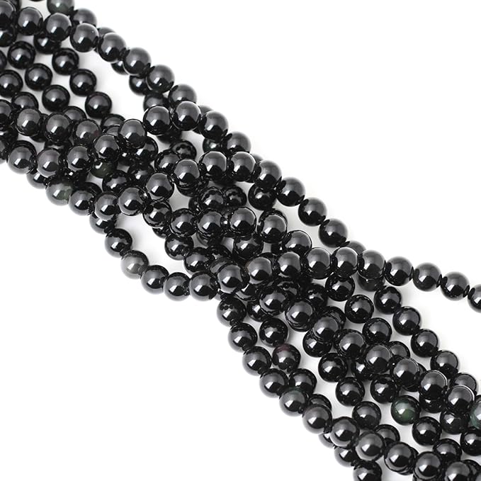45PCS 8mm Natural Black Obsidian Gemstone Round Loose Beads Crystal Energy Stone Healing Power for DIY Jewelry Making 1 Strand 15"