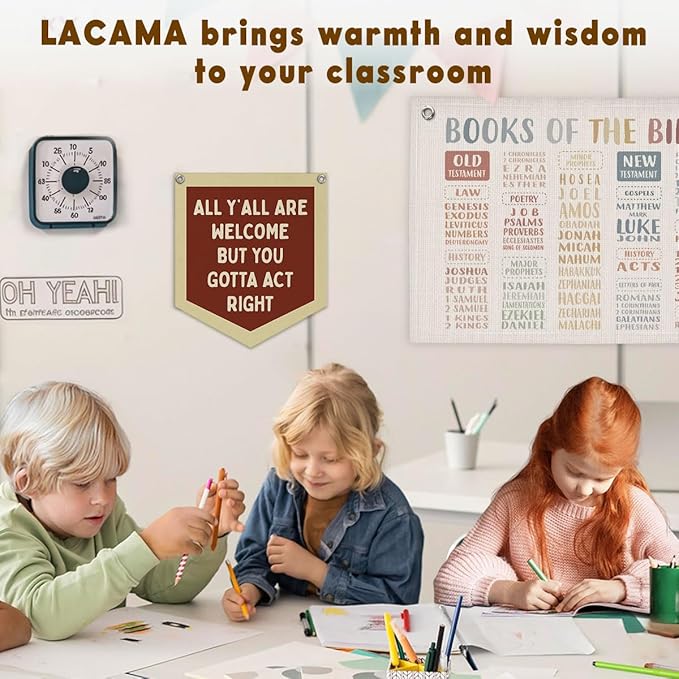 Lacama Classroom Wall College Dorm Decor, All Y'all Are Welcome But You Gotta Act Right Banner, Retro Wall Hanging Banner Pennant Flag for Bedroom Kids Room Playroom Decor 12.4x14 in