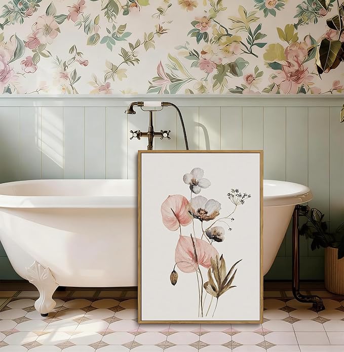 YOYIAXT 2 Pieces Watercolor Botanical Canvas Wall Art For Bedroom Pink Blush Floral Framed Wall Art Minimalist Neutral Flower Art Prints Artwork For Living Room Office, 16x24 in