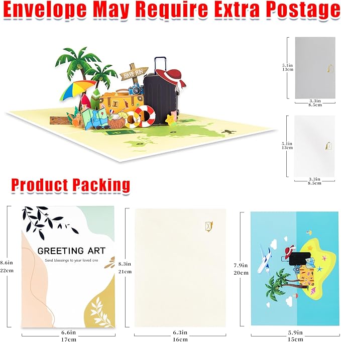 GREETING ART Travel Pop Up Card, Beach Birthday Card, Happy Retirement Card, Travel Themed Greeting Cards for Anniversary, Thank You, Thinking of You, Graduation, Valentine's Day