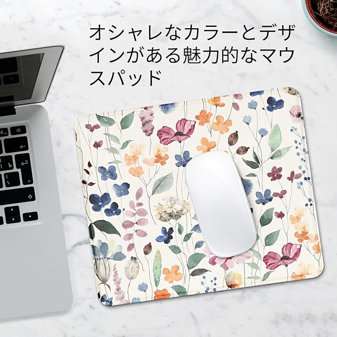 Seorsok Square Aesthetic Cute Flowers Mouse Pad,Office Home Personalized Mouse Mat Design,Waterproof Mousepad,Non-Slip Rubber Base Computer Mouse Pads for Wireless Mouse,Colorful Watercolor Floral