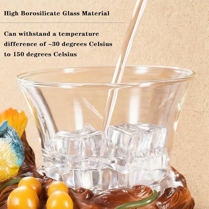 Lazy Kungfu Glass Tea Set Heat Resistant Semi Automatic Drip Rotating with Infuser Magnetic Teapot Set for Gongfu Tea Making Ideal (Gourd Bird)