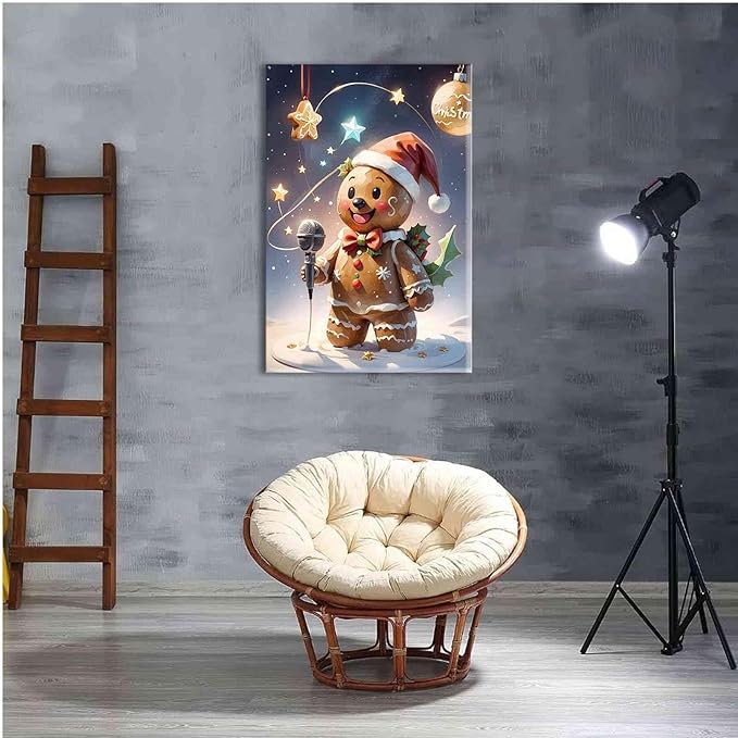 Canvas Wall Art festive gingerbread character Funny Christmas Poster Trendy Christmas Decor 24x36in-UnFramed