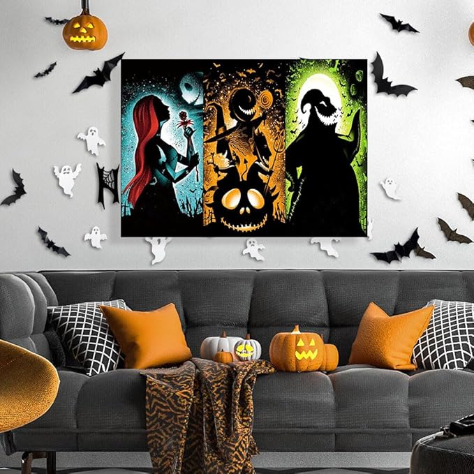 Halloween Diamond Art Painting Kits for Adults - Jack and Sally DIY 5D Paint with Diamonds Gem Art Painting Kits DIY Nightmare Before Christmas Round Full Drill Diamond Dots Paintings Adult Crafts