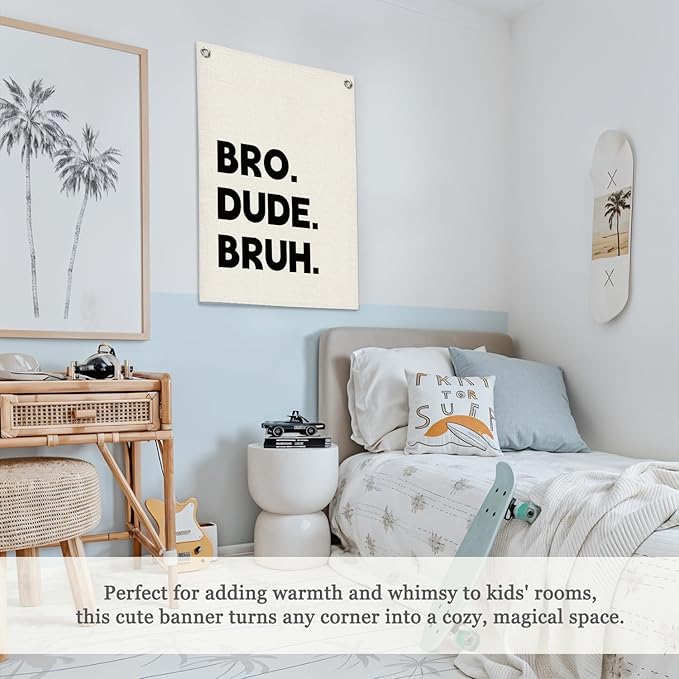 Boys Room Decor,Playroom Wall Decor, Bro Dude Bruh Wall Hanging Pennant Flag Banner Decor for Nursery Classroom Playroom Kids Room, Playroom Essentials