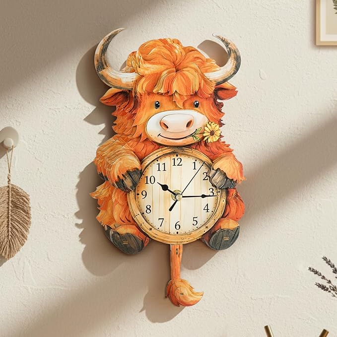 3D Puzzles for Adults Clock-Plateau Cattle Design Model Kit-Mechanical DIY Pendulum Clock with Arabian Numerals-Desk Home Office Decor Personalized Gift for DIY Lovers