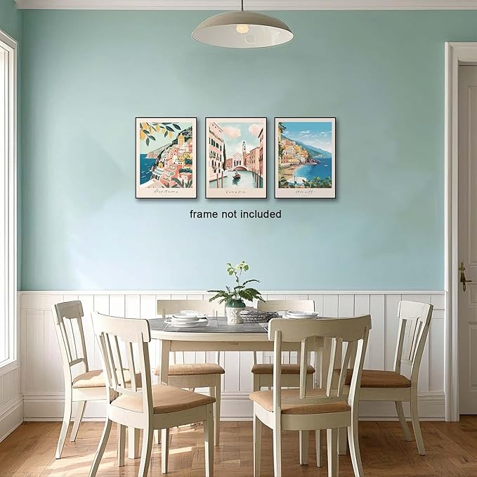 XLARTMY Italy Amalfi Coast Travel Posters Wall Art Canvas Decor City Landscape Blue Venice Coast Painting Beach Modern Artwork for Living Room Bedroom Bathroom Office Set of 3 12x16in Unframed